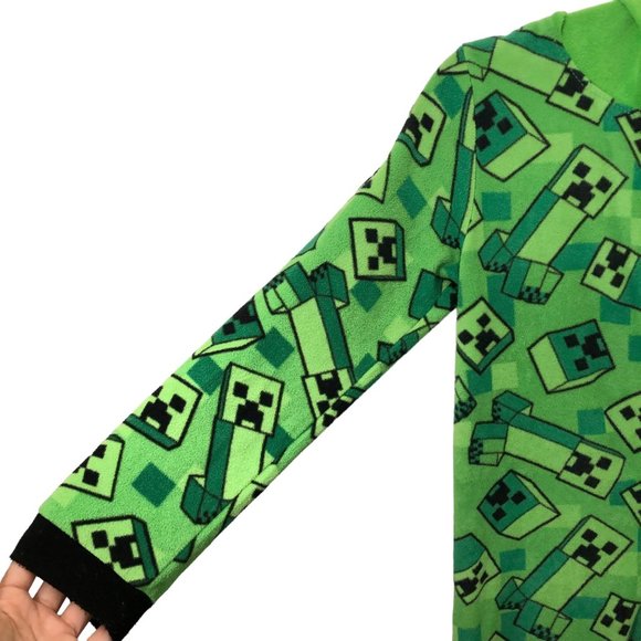 Minecraft Boy's Green Character Print Long Sleeve Hoodie One Piece Pajama M - Picture 4 of 5